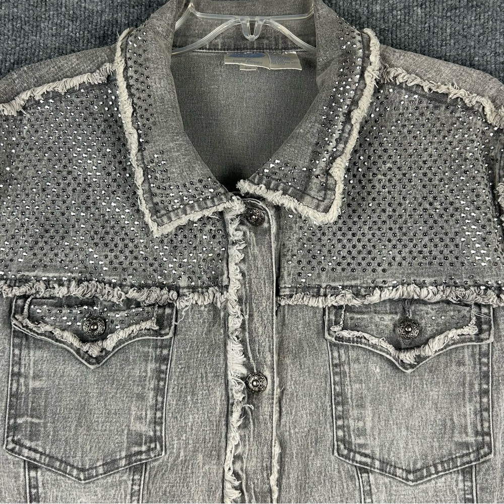 DG2 Diane Gilman 3X Grey Embellished Denim Jacket — Frayed & Studded - Picture 11 of 15